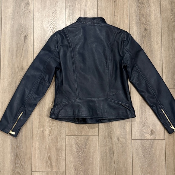 Ralph Lauren Navy Leather Moto Jacket with Gold Hardware - 8 - Picture 10 of 11